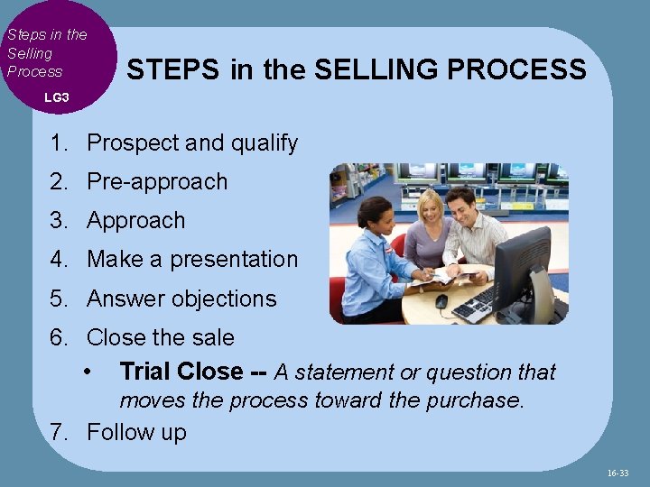 Steps in the Selling Process STEPS in the SELLING PROCESS LG 3 1. Prospect