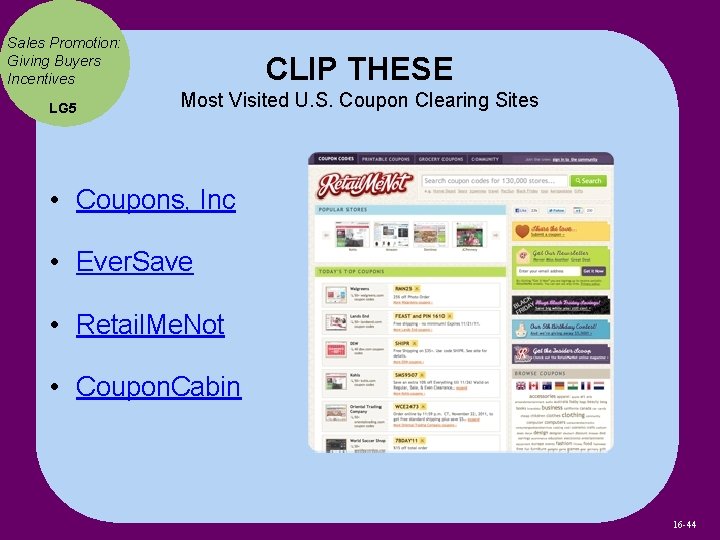 Sales Promotion: Giving Buyers Incentives CLIP THESE LG 5 Most Visited U. S. Coupon