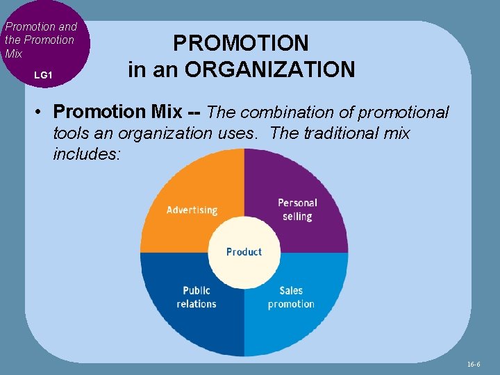 Promotion and the Promotion Mix LG 1 PROMOTION in an ORGANIZATION • Promotion Mix