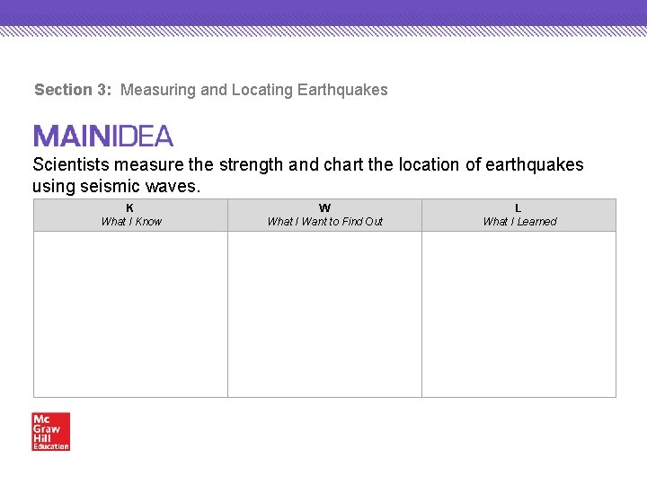 Section 3: Measuring and Locating Earthquakes Scientists measure the strength and chart the location