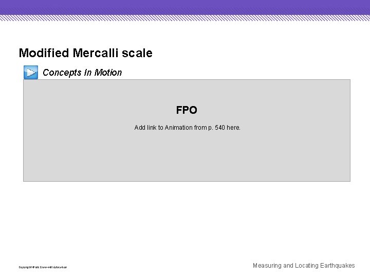 Modified Mercalli scale Concepts In Motion FPO Add link to Animation from p. 540