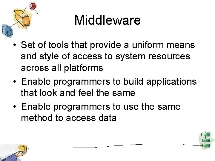 Middleware • Set of tools that provide a uniform means and style of access