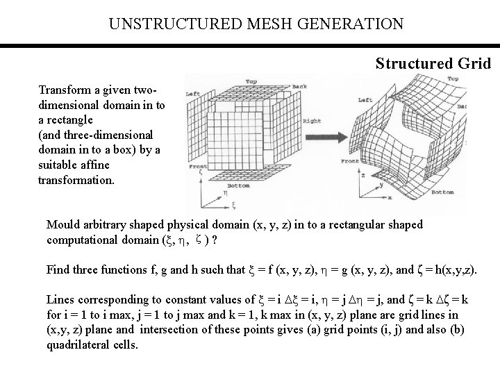 UNSTRUCTURED MESH GENERATION Structured Grid Transform a given twodimensional domain in to a rectangle