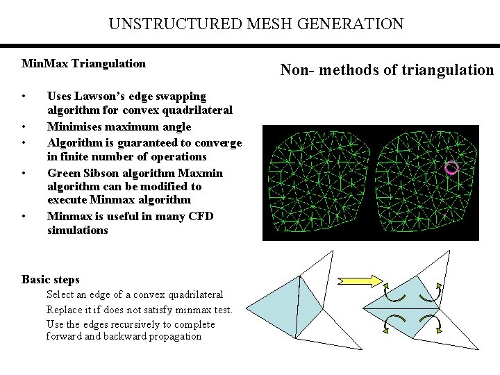 UNSTRUCTURED MESH GENERATION Min. Max Triangulation • • • Uses Lawson’s edge swapping algorithm