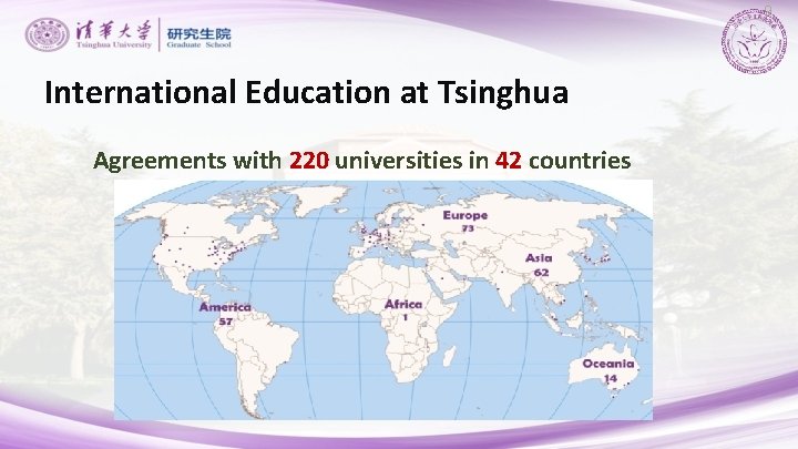 9 International Education at Tsinghua Agreements with 220 universities in 42 countries 