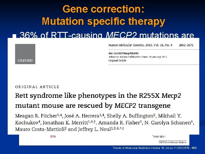 Gene correction: Mutation specific therapy 36% of RTT-causing MECP 2 mutations are nonsense mutations