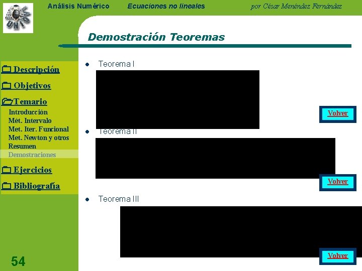 Análisis Numérico Ecuaciones no lineales por César Menéndez Fernández Demostración Teoremas Descripción l Teorema