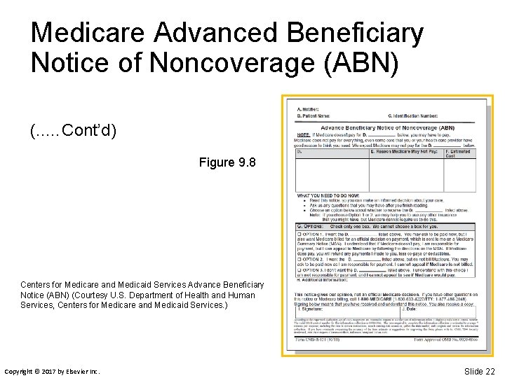 Medicare Advanced Beneficiary Notice of Noncoverage (ABN) (. . …Cont’d) Figure 9. 8 Centers