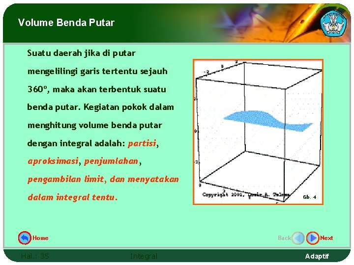 Volume Benda Putar Suatu daerah jika di putar mengelilingi garis tertentu sejauh 360º, maka