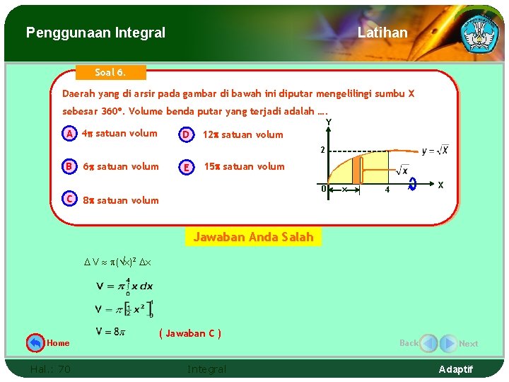 Penggunaan Integral Latihan Soal 6. Daerah yang di arsir pada gambar di bawah ini