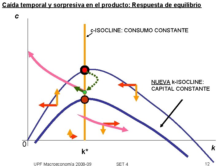 Caída temporal y sorpresiva en el producto: Respuesta de equilibrio c c-ISOCLINE: CONSUMO CONSTANTE