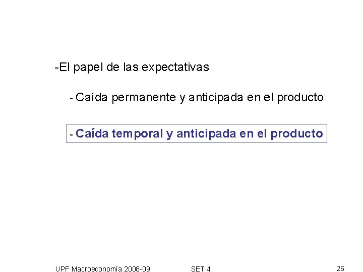 -El papel de las expectativas - Caída permanente y anticipada en el producto -