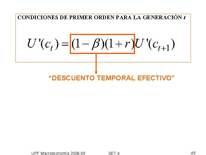 CONDICIONES DE PRIMER ORDEN PARA LA GENERACIÓN t “DESCUENTO TEMPORAL EFECTIVO” UPF Macroeconomía 2008