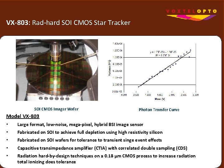 VX-803: R VX-803: ad-hard SOI CMOS Star Tracker SOI CMOS Imager Wafer Photon Transfer