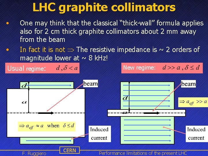 LHC graphite collimators • • One may think that the classical “thick-wall” formula applies
