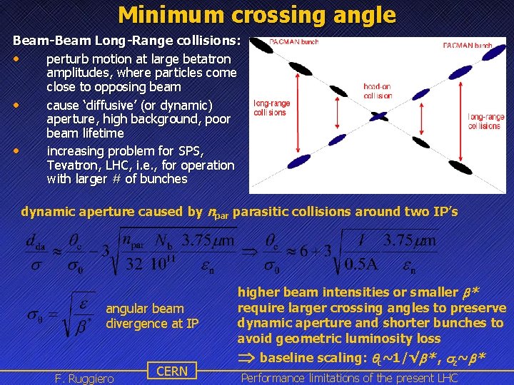 Minimum crossing angle Beam-Beam Long-Range collisions: • perturb motion at large betatron amplitudes, where