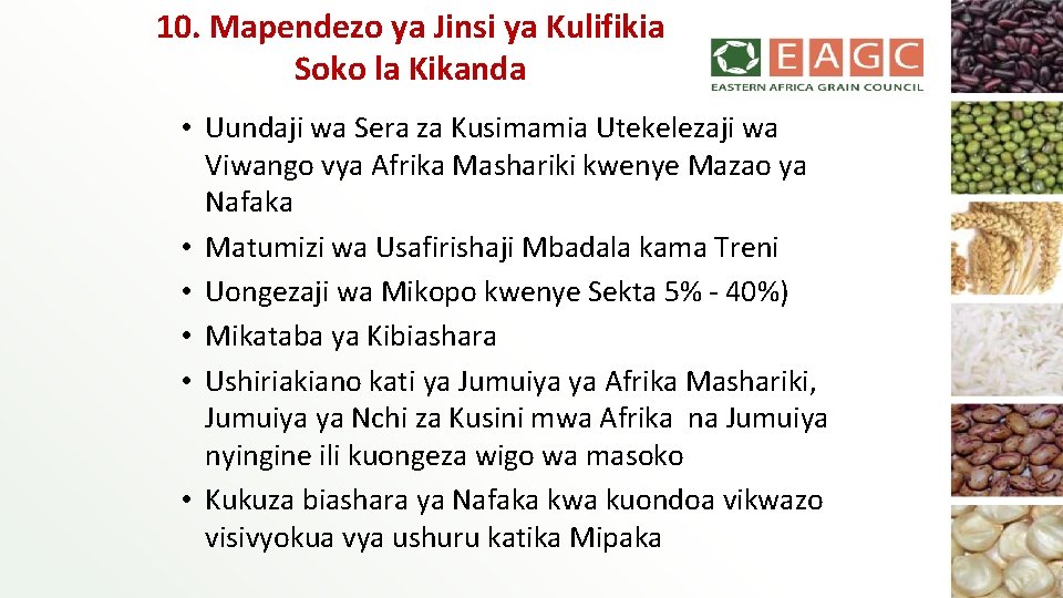 10. Mapendezo ya Jinsi ya Kulifikia Soko la Kikanda • Uundaji wa Sera za