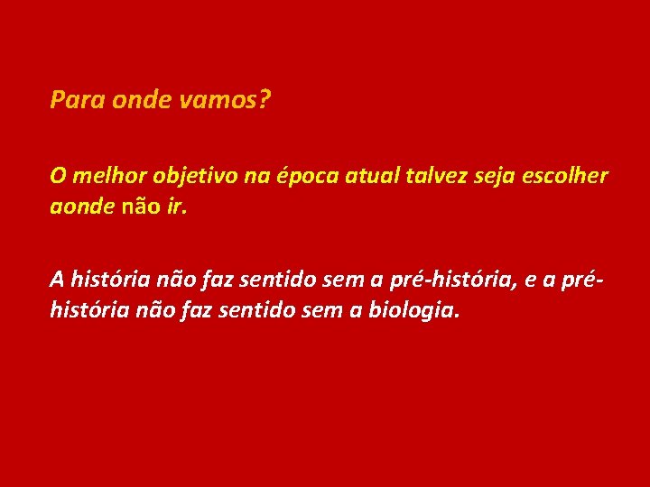 Para onde vamos? O melhor objetivo na época atual talvez seja escolher aonde não