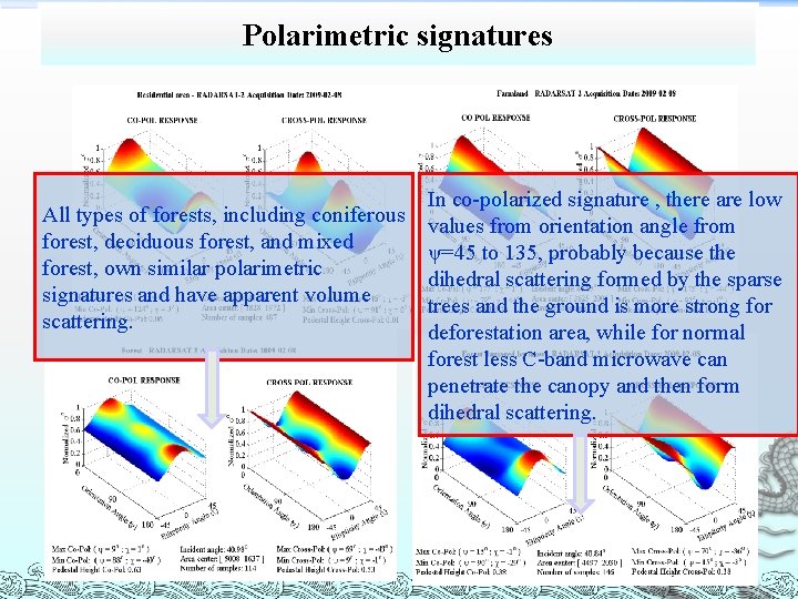 Polarimetric signatures All types of forests, including coniferous forest, deciduous forest, and mixed forest,