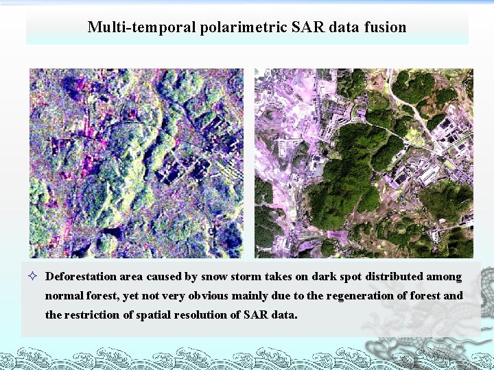 Multi-temporal polarimetric SAR data fusion ² Deforestation area caused by snow storm takes on