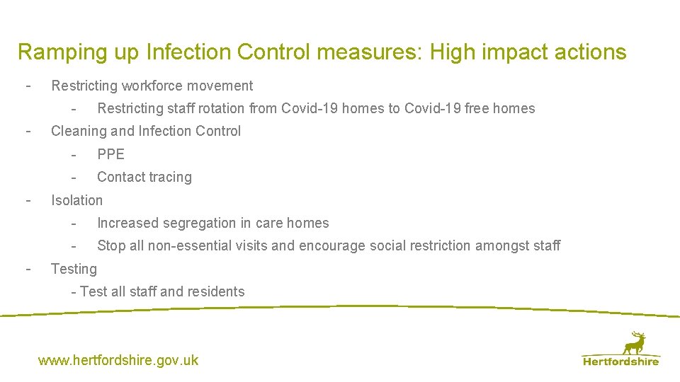Ramping up Infection Control measures: High impact actions - Restricting workforce movement - -