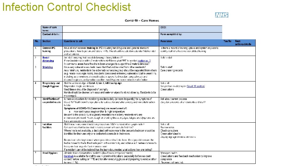 Infection Control Checklist 