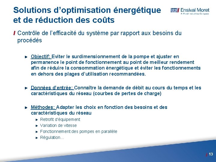 Solutions d’optimisation énergétique et de réduction des coûts Contrôle de l’efficacité du système par