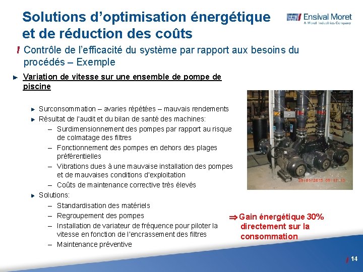 Solutions d’optimisation énergétique et de réduction des coûts Contrôle de l’efficacité du système par