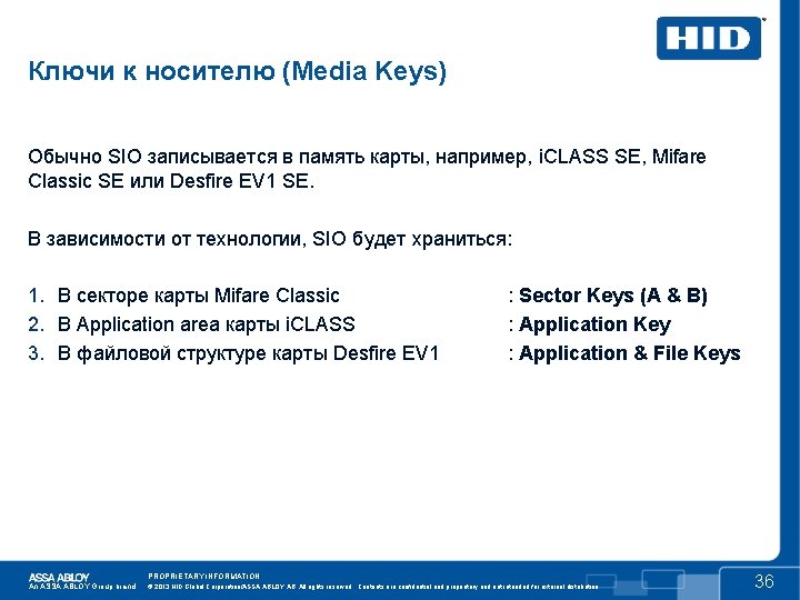 Ключи к носителю (Media Keys) Обычно SIO записывается в память карты, например, i. CLASS