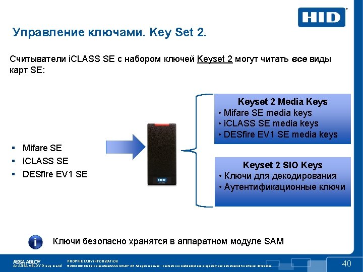 Управление ключами. Key Set 2. Считыватели i. CLASS SE с набором ключей Keyset 2