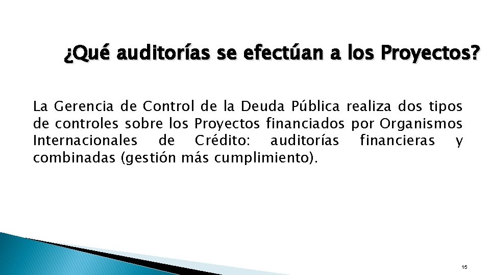 ¿Qué auditorías se efectúan a los Proyectos? La Gerencia de Control de la Deuda