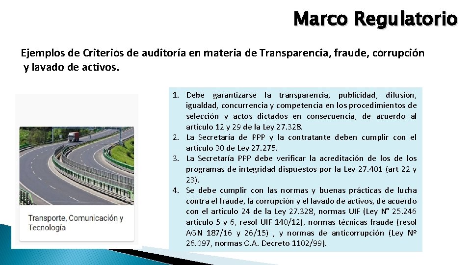 Marco Regulatorio Ejemplos de Criterios de auditoría en materia de Transparencia, fraude, corrupción y
