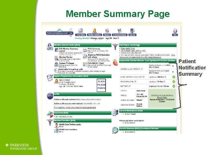  Member Summary Page Patient Notification Summary 