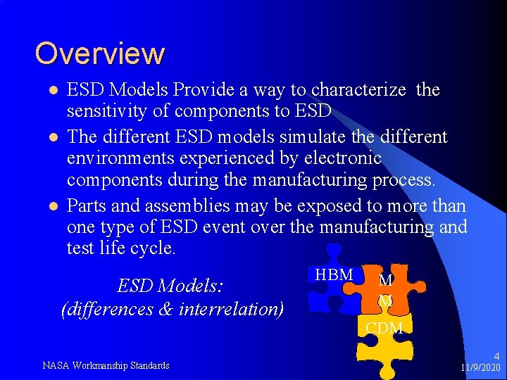 Overview l l l ESD Models Provide a way to characterize the sensitivity of