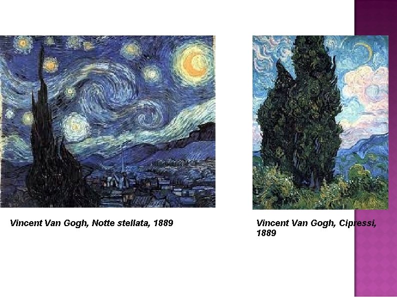 Vincent Van Gogh, Notte stellata, 1889 Vincent Van Gogh, Cipressi, 1889 