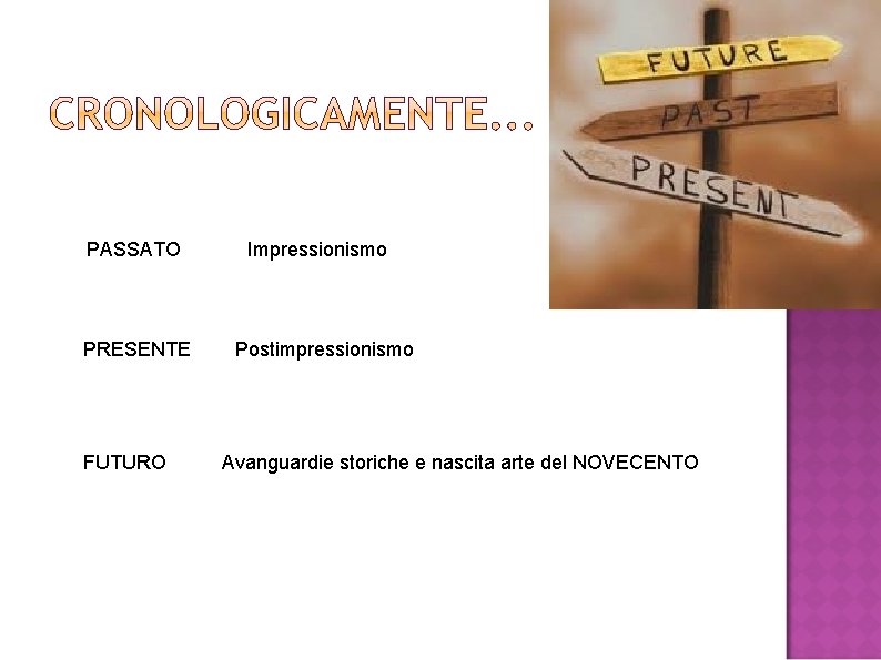 PASSATO PRESENTE FUTURO Impressionismo Postimpressionismo Avanguardie storiche e nascita arte del NOVECENTO 
