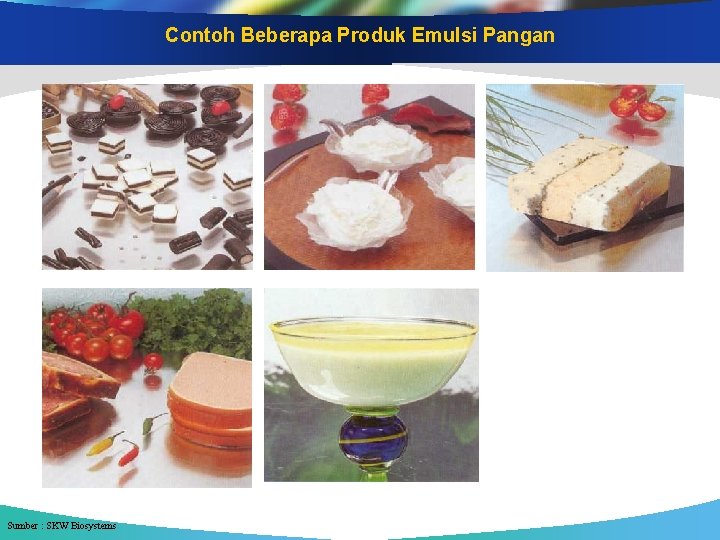 Contoh Beberapa Produk Emulsi Pangan Sumber : SKW Biosystems 