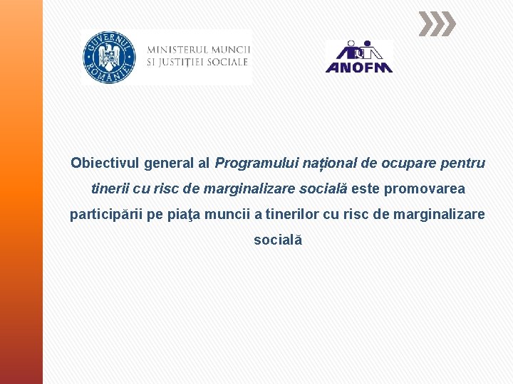 Obiectivul general al Programului național de ocupare pentru tinerii cu risc de marginalizare socială