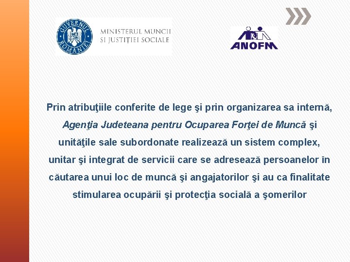 Prin atribuţiile conferite de lege şi prin organizarea sa internă, Agenţia Judeteana pentru Ocuparea