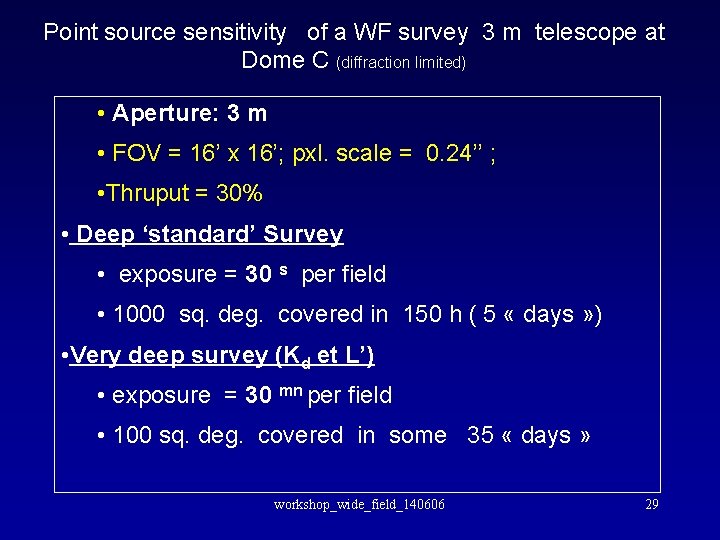 Point source sensitivity of a WF survey 3 m telescope at Dome C (diffraction