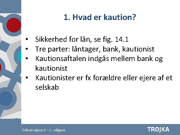 1. Hvad er kaution? • Sikkerhed for lån, se fig. 14. 1 • Tre