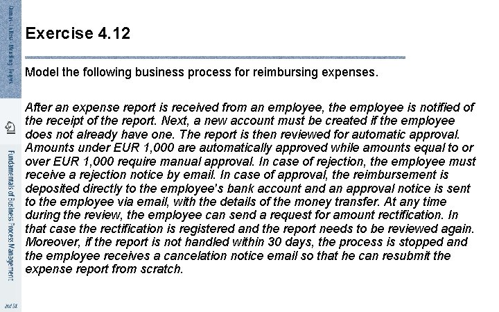 Exercise 4. 12 Model the following business process for reimbursing expenses. After an expense
