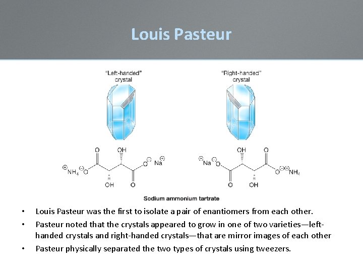 Louis Pasteur • • • Louis Pasteur was the first to isolate a pair Louis Pasteur • • • Louis Pasteur was the first to isolate a pair