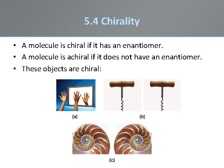 5. 4 Chirality • A molecule is chiral if it has an enantiomer. • 5. 4 Chirality • A molecule is chiral if it has an enantiomer. •