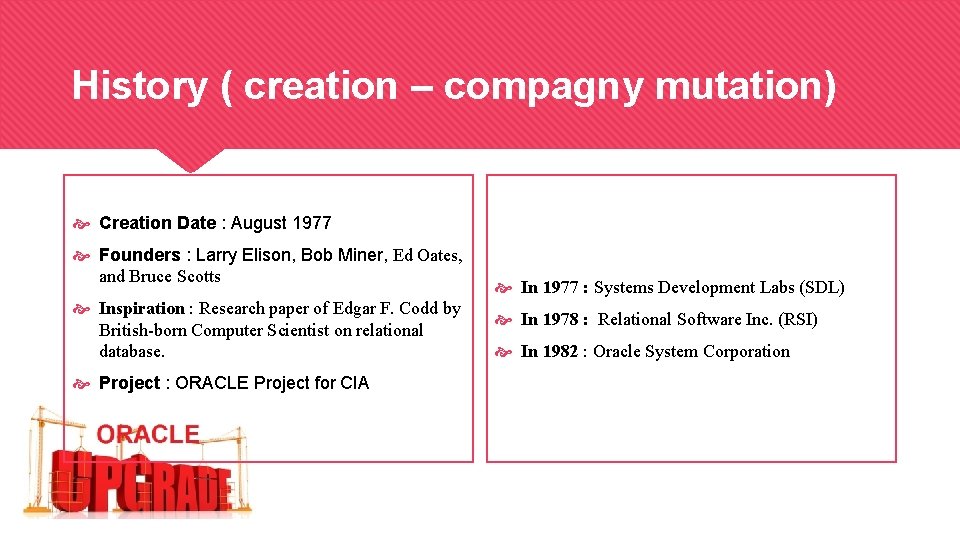 History ( creation – compagny mutation) Creation Date : August 1977 Founders : Larry
