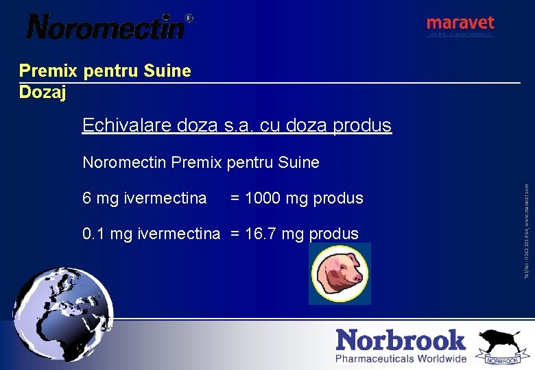 Premix pentru Suine Dozaj Echivalare doza s. a. cu doza produs 6 mg ivermectina