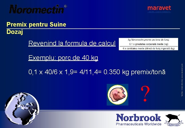 Premix pentru Suine Dozaj Revenind la formula de calcul 0, 1 x 40/6 x