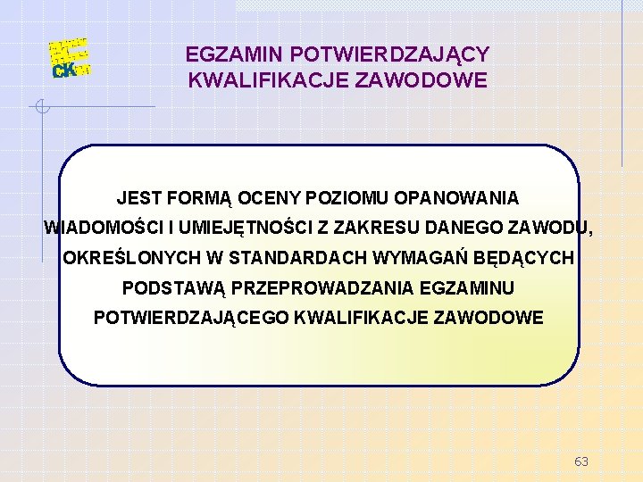 EGZAMIN POTWIERDZAJĄCY KWALIFIKACJE ZAWODOWE JEST FORMĄ OCENY POZIOMU OPANOWANIA WIADOMOŚCI I UMIEJĘTNOŚCI Z ZAKRESU