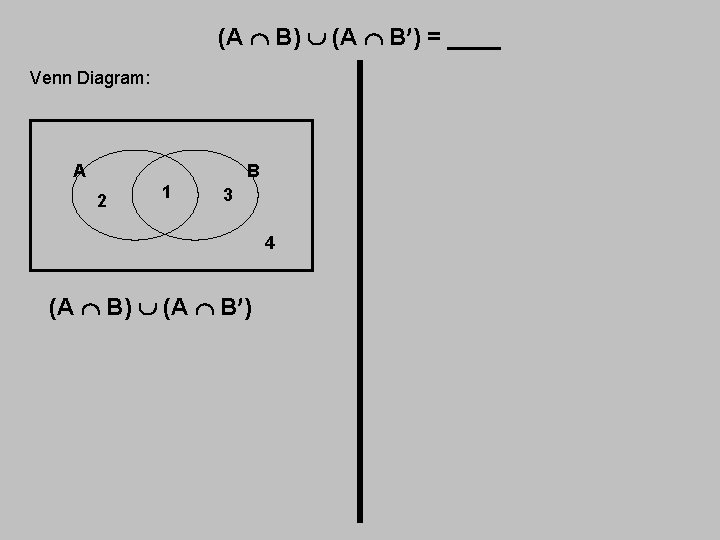 (A B) (A B ) = ____ Venn Diagram: A B 2 1 3