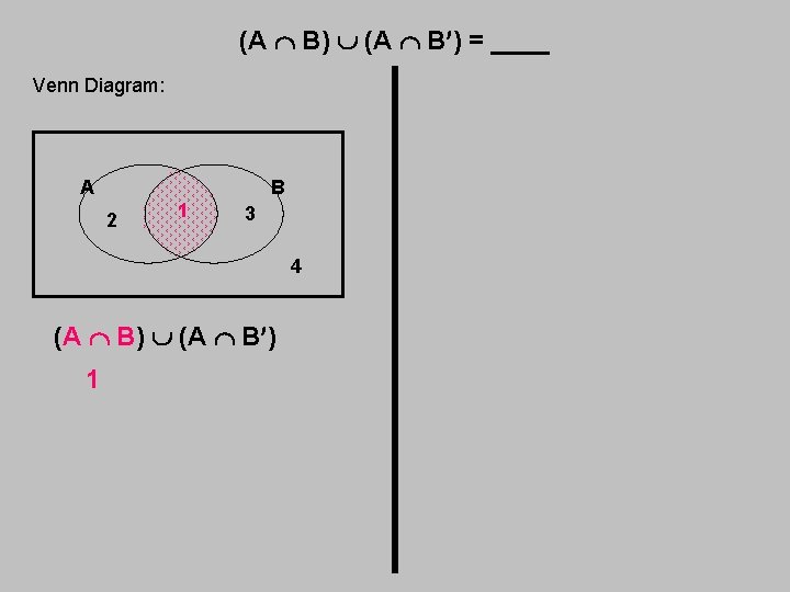 (A B) (A B ) = ____ Venn Diagram: A B 2 1 3